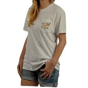 Lauren James White Graphic Pocket Tee Coffee Cocktail “Till” Size L NWT